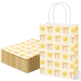 FYSUIMU 12Pcs Preppy Paper Bags Sunshine Bow Knot Treat Bags with Handles Candy Goodie Bags Grocery Shopping Bags for Summer Coquette Birthday Party Favors Supplies