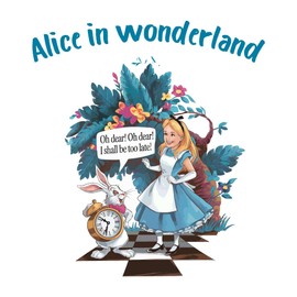 Cute Alice Rabbit and Pocket Watch Mad Hatter Cheshire Cat Alice in Wonderland Adventurous Creative Minimalist Cartoon Girls Boys Kid Room Design Nursery Fun Home Vinyl Decoration Size (12x12 inch)