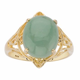 PalmBeach Yellow Gold-plated Sterling Silver Oval Shaped Genuine Green Jade Scroll Ring Sizes 6-10 Size 9