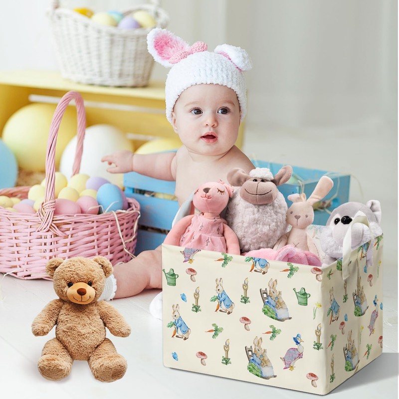DEANHOT Rabbit Foldable Handle Storage Basket, Waterproof Organizer for Nursery,