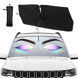 DOPINDU Eyelashes Car Windshield Sun Shade Umbrella with Bendable Handle Funny Eyes Eyelash Sunshade for Car Front Window Block UV Rays Foldable Sun Visor for Most Cars Trucks SUV 57"x30"