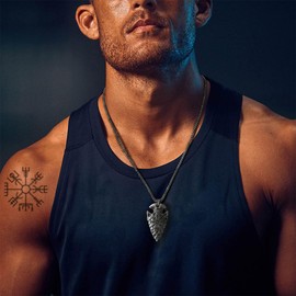 ZFSBRTL Viking Vegvisir Rune and Helmet of Awe Odin Spear Pendant Necklace, Never Fade, Nordic Mythology Jewellery, Viking Pagan Amulet Gift, Stainless Steel, No Gemstone