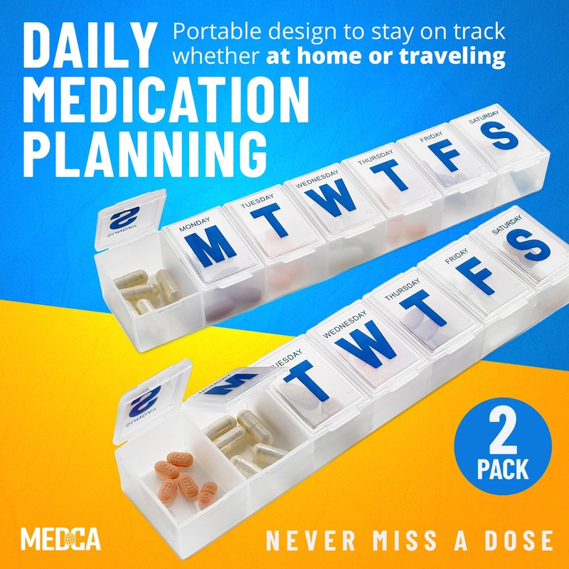 Weekly Pill Organizer - (Pack of 2) Extra Large Vitamin