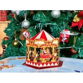 SENDAPOP Pop Up Christmas Cards, 3D Merry Go Round Carousel Christmas Pop Up Card, Happy Holidays Pop Up Cards for Kids, Son, Daughter, Holiday, Xmas, Santa,Reindeer, Envelopes included