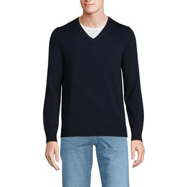 Lands' End Men's Fine Gauge Cotton V Neck Sweater X-Large Radiant Navy