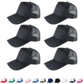 6 Pack/Lot Trucker Cap Plain Hat 5 Panel Adjustable Mesh Baseball Promo Bulk (AU, Alpha, One Size, Black)