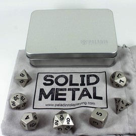 Paladin Roleplaying Silver Metal DND Dice - Full Polyhedral Set - in Presentation Case