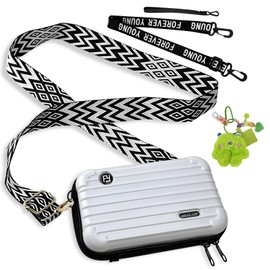 cersaty® 1 x mini suitcase bag, 17 x 10 x 5 cm crossbody shoulder bag for travel, party, outdoor sports with 1 shoulder strap, 1 small monster key ring, White