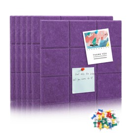 6 Packs Purple Cork Board Felt Board Tiles, Bulletin Board 12"X12" with 30 Push Pins, Felt Board for Home Kitchen Office Decor, Self-Adhesive Corkboard Tiles for Walls School Message Display Board