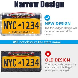 Diamond License Plate Frame,Luxury Clear Glass Crystal Rhinestone Bling License Plate Frame, Thin Border Stainless Sparkly Bedazzled License Plate Frames for Women Cute with Anti Theft Screw (2Pack)