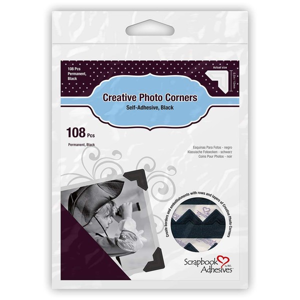 Scrapbook Adhesives by 3L, Black, Self-Adhesive Paper Photo Corners, 108-Pack,