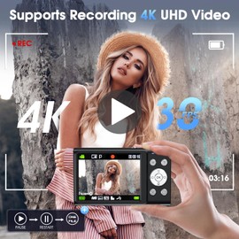 Digital Camera,Lecnippy 4K Autofocus Vlogging Camera with 32G Memory Card 16X Digital Zoom,48MP Cameras for Photography with 2.8 inch Screen for Beginners(Black)