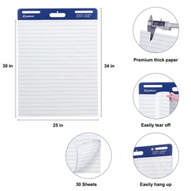 Comix Lined Sticky Easel Pad, 25 x 30 Inches Flip Chart Paper for Teachers, Large Self Stick Easel Paper, 30 Sheets/Pad, 2 Pads/Pack