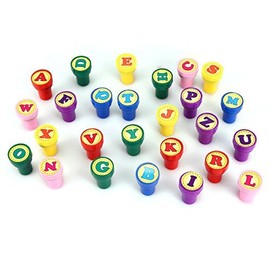 LUCKYBIRD Letter Stamps for Classroom and Teachers, Colorful Self Inking Plastic Alphabet Stamps for Kids, 26 Count
