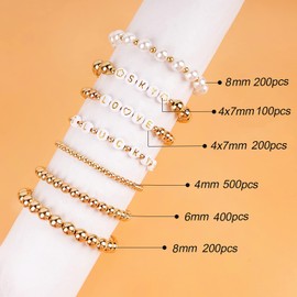 1600 Pieces Mini Acrylic Beads Set, Multi-Size, Gold and White, Round Beads, Letter Beads and Patterned Beads, Craft Beads with Hole Beads for Threading, Jewellery Beads for Bracelets, DIY Jewellery,