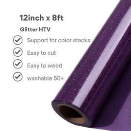Purple Glitter HTV Rolls 12" x 8ft Heat Transfer Iron on Vinyl for Shirts Desing