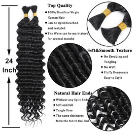 AIVICO Extensiones De Cabello Humano A Granel De Onda Profunda, 100% Sin Procesar, Virgen Brasileña, Paquetes De Extensiones De Cabello Humano Para Trenzado De Cabello Húmedo Y Ondulado, Micro Cabello