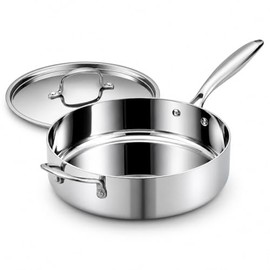 USELUCK Sartén de acero inoxidable de 12 pulgadas con tapa, sartén revestida de acero inoxidable de 3 capas, calentamiento rápido y uniforme, apto para horno hasta 600 ℉, apto para lavavajillas, compatible con todas las placas de cocina, utensilios de cocina