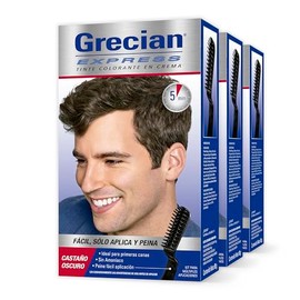 Grecian Express Tinte Colorante Para Hombre En Crema, Color Castaño Oscuro, Fácil Aplicación, 3 pack 80g cada