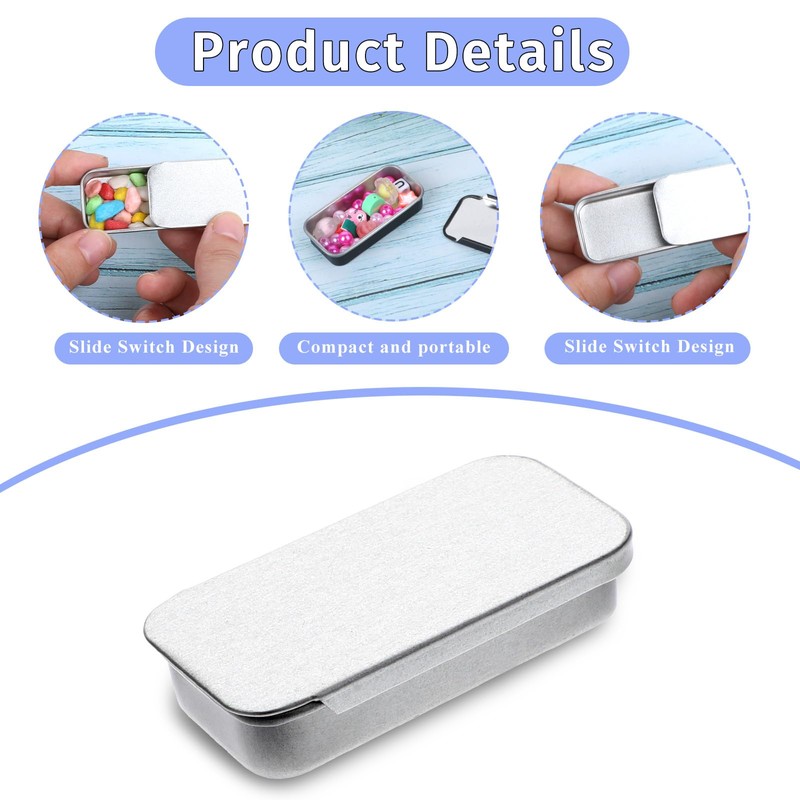6 Pcs Rectangular Tin Box, Mini Portable Tin Container Metal