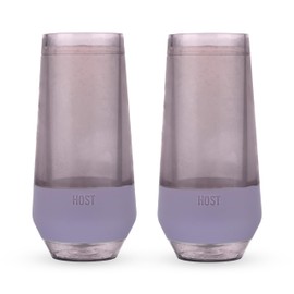 Host Champagne FREEZE Double-Walled Stemless Wine Glass for Sparkling Wine, Glasses Drinking Set Cooling Cups, 9 Oz Plastic Colored Glassware, Deep Lilac Purple Set of 2