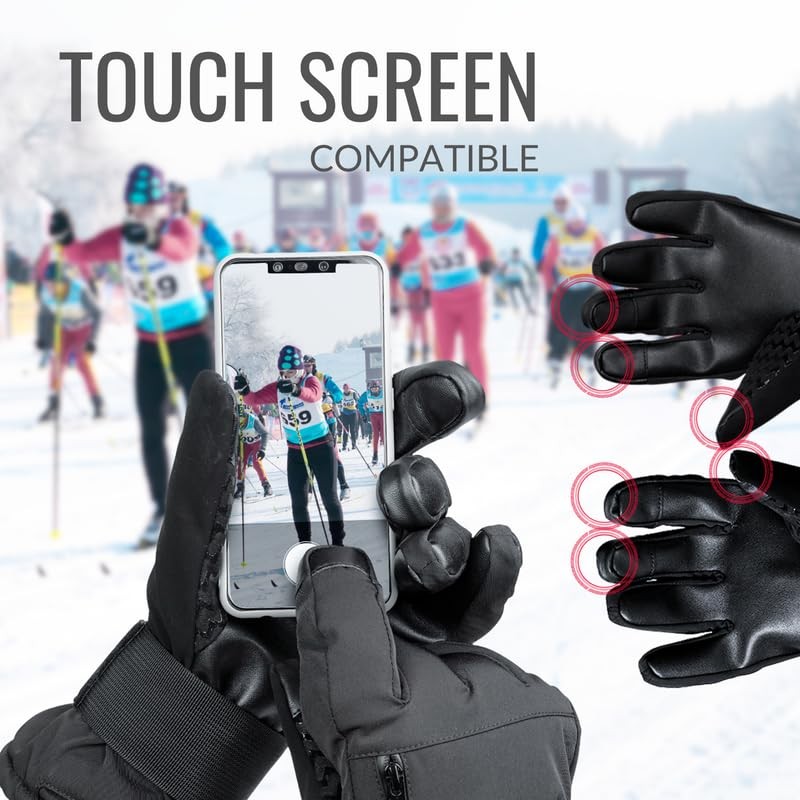 devembr Snowboarding Gloves with Wrist Guards, Ski Gloves Touchscreen, Black,