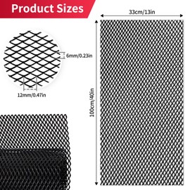 40x13 Inches Car Pickup Truck Grill Mesh Spoiler Bumper Vent Aluminum Alloy Automotive Grille Insert Air Intake Racing Rhombic Hole 6x12mm Black