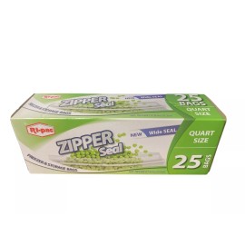 Ziploc Ri-pac Zipper Seal Freezer & Storage Bags, Quart Size, Wide Seal, 2pk- 25 Each