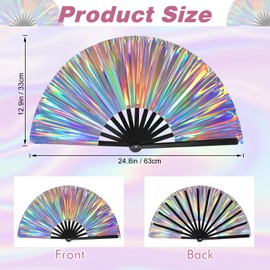 MEIVINES Boots on The Ground Fan,2PCS Large Clack Folding Hand Line Dance Popping Rave Fan,Big Handheld Clap Fans for Line Dancing EDM,Music Festival,Club, Event, Party, Performance (Silver Laser)