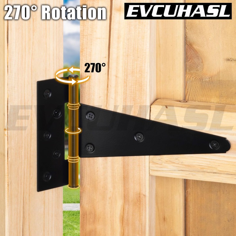 EVCUHASL 6 Inch T-Strap Gate Hinges, Shed Barn Door Hinges
