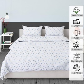 RUVANTI 100% Cotton Sheets – Queen Size Percale Bedding, Cooling & Breathable Floral Design, Durable with a Crisp, Soft & Comfortable Feel, 16" Deep Pocket, 4-Piece Set, Phulkari