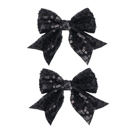 Koolgil 3-inch Sequined Bow Hair Clips For Baby Girls, Toddler, Kids and Young Women Birthday Party Wedding Christmas Occasions Pet Accessories Set of 2 (Black)
