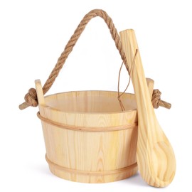 Sauna Bucket and Ladle Set,1.6Gallon(6 Liters) Sauna Bucket and 14.5″Sauna Ladle,Sauna Accessories Handmade from Premium Pine Wood (Pine Wood 6L)