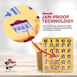 MR CHIPS Jam-Proof Easy-Read Quick-Clear Large Print Fingertip Slide Bingo Cards with Sliding Windows 25 Pack in Gold Rush Style