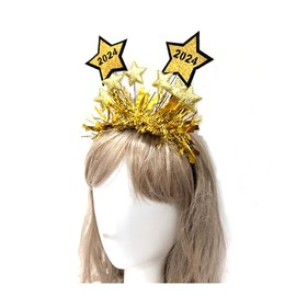 Dusenly 2024 Happy New Year Headband Tiara Gold Silver Glitter Star Sequins Hairband Hair Accessory for 2024 New Years Eve Party Decorations (Gold)