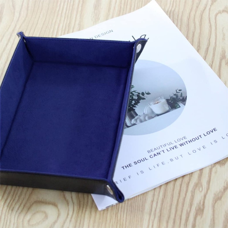 HappyHome Folding Large Rectangle PU Leather Velvet Dice Tray Dice