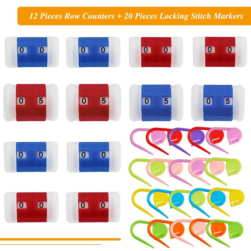 Row Counter and Crochet Stitch Marking Sets, Includes 12 Row