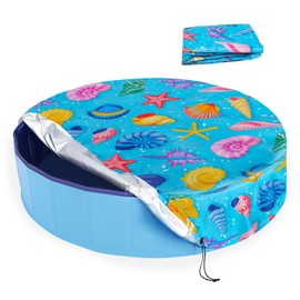Docuwee Round Dog Pool Cover 32", Foldable Kiddie Solar Cover Fit Dog Collapsible Swimming Pool, Pets Kids Bath Tub, Anti-UV Dustproof Safety Pool Covers, Colorful Starfish