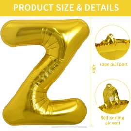TONIFUL 40 Inch Large Gold Z Letter Balloons Jumbo Helium Balloons, Foil Mylar Big Alphabet Balloons for Birthday Party Anniversary Valentine's Day Accessories Decorations