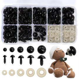 ASIRYVA Safety Eyes for Crochet Toys, 100Pcs Plastic Safety Eyes with Washer for Tcrochet Toys, Crochet Eyes for crafting, Craft Eyes Doll Eyes for Soft Toy Making(6-12 mm)
