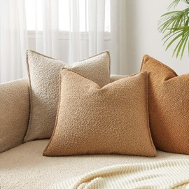 JUSPRURBET Camel Boucle Throw Pillow Covers 22x22 inch Set of 2 for Couch Bedroom Sofa Living Room Decorative Soft Thick Textured Cushion Covers with Hidden Zipper