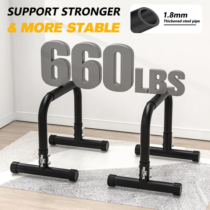 RELIFE REBUILD YOUR LIFE Push Up Bar,14in High Steel Parallettes