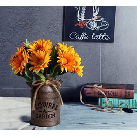 HyFanStr Shabby Chic Metal Flower Vase Rust Painted Decor Milk Can Bucket Country Primitive Jug Farmhouse Decoration Large