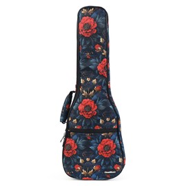 CLOUDMUSIC Ukulele Case Gig Bag Padded Backpack For Tenor 26" Inch(Tenor,Vintage Red Flowers)