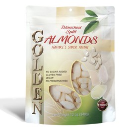 Golden Split Blanched Almonds, Naturally Gluten-Free and Vegan-Friendly With No Added Sugar Or Artificial Ingredients, Healthy Nutritious Snack For Adults & Kids, Premium Quality -12 Oz (340 g)