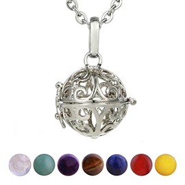 Morella Ladies' Necklace 70 cm Stainless Steel with Charm and 7 Gemstone Chakra Beads, In Gift Bag, Stainless Steel
