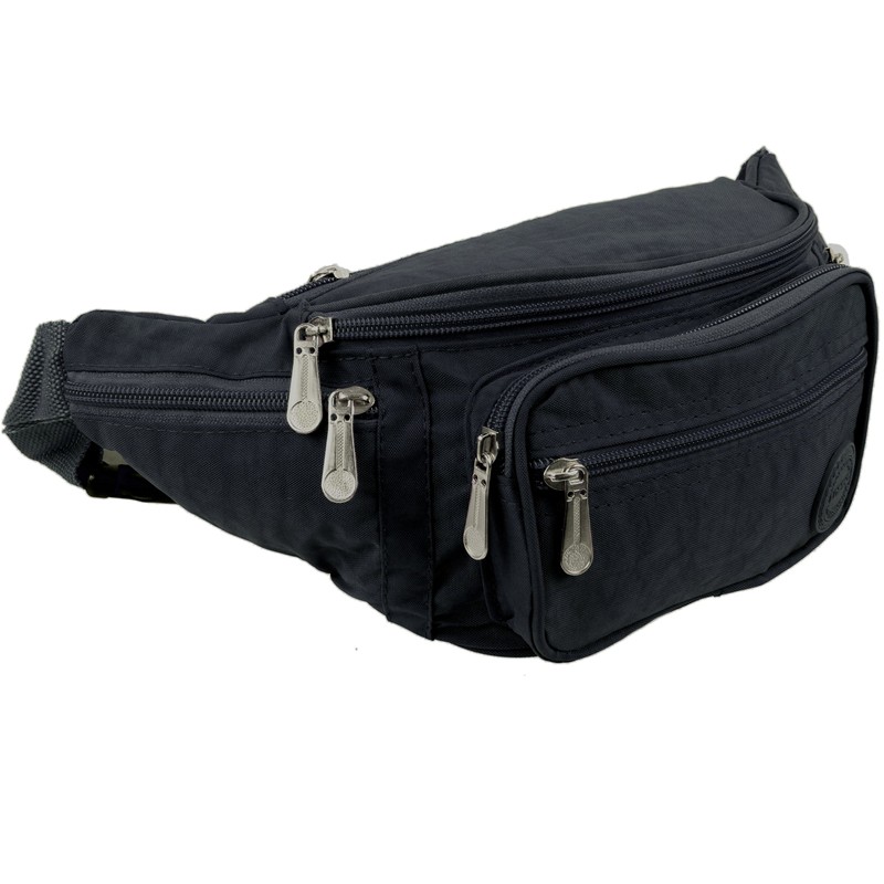 Lorenze Men's Women's Crinkled Nylon Belt Bag, black