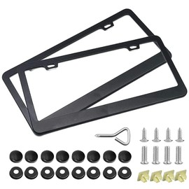 2 Pieces Porta Placas para Auto Acero Inoxidable Marco Universal De MatríCula La Placa del AutomóVil Orificios FáCil Bloqueo Auto, Metal License Plate Frame Proteger Y Decorar Matricula (Black)