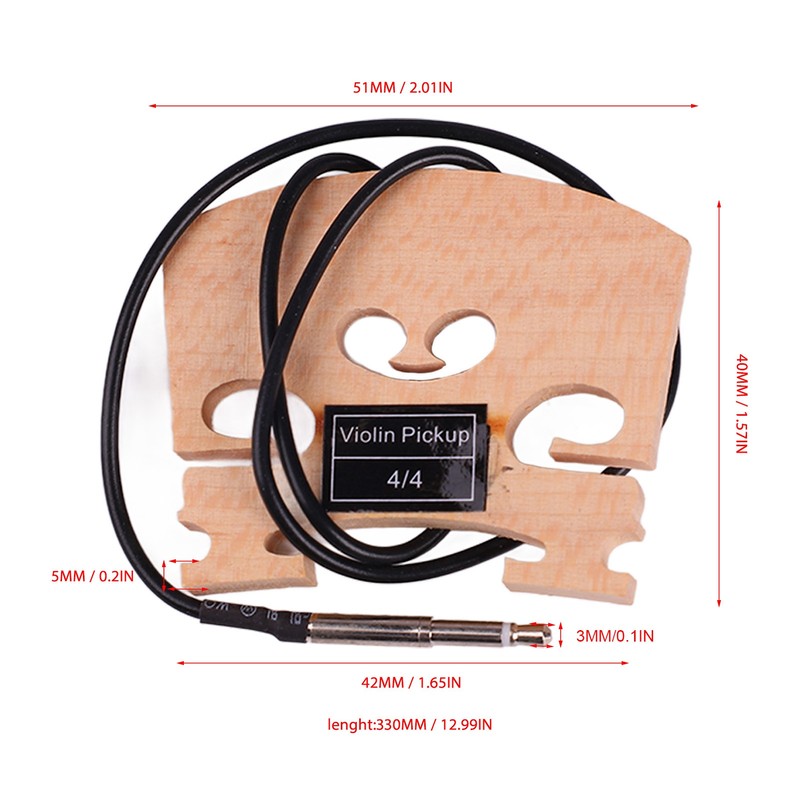 Wooden 4/4 Violin Bridge with Internally Mounted Piezo Pickup High
