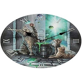 Lisa Parker Decorative Wall Clock-Cat Hubble Bubble, MDF, Multi, Height Width 30cm Depth 3.5cm